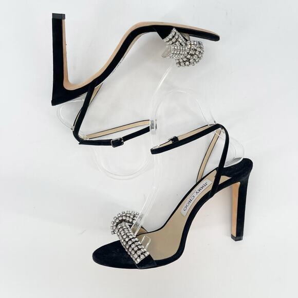 Jimmy Choo Black Suede Thyra 100 Crystal Embellished Sandal Heel size IT 38 - Picture 4 of 12